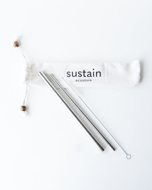 Straw Set with Linen Bag